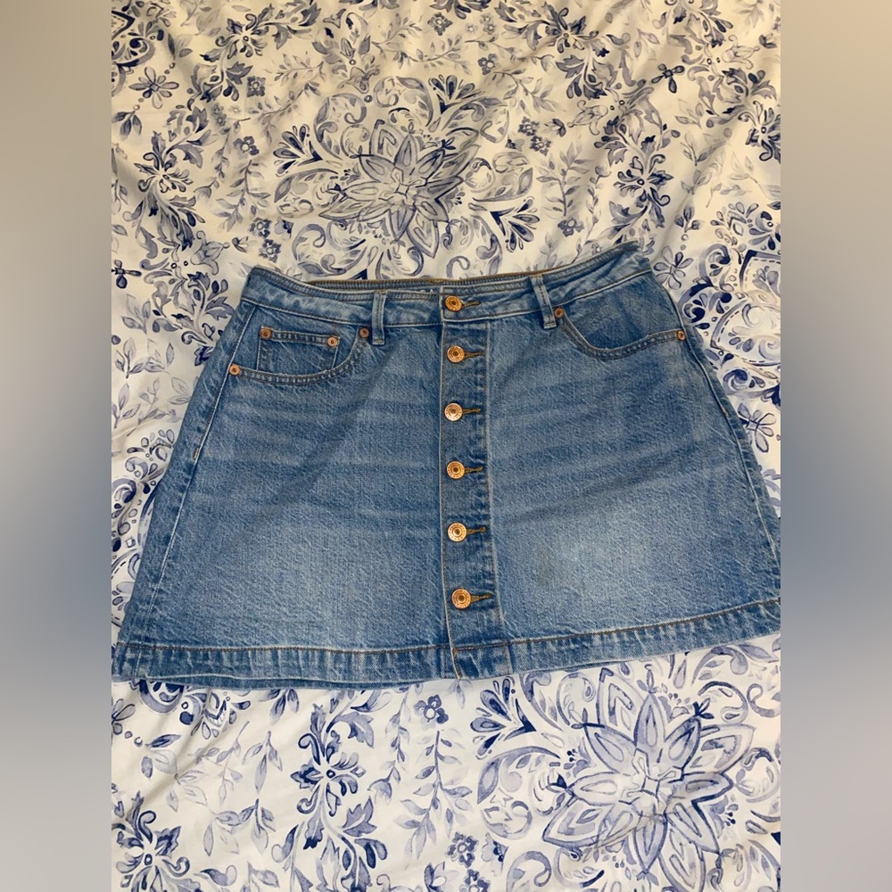 American Eagle Outfitters Gold and Blue A-line Mini Skirt